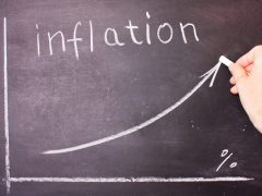 Word and graph of rising inflation written chalk on a blackboard